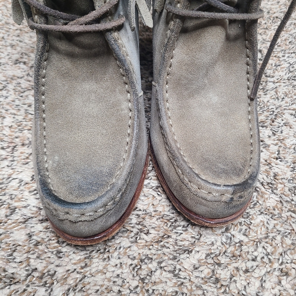 Frye Parker Suede‎ Fringe Block Heel Bootie Gray Boot Size 9.5 - Picture 3 of 6